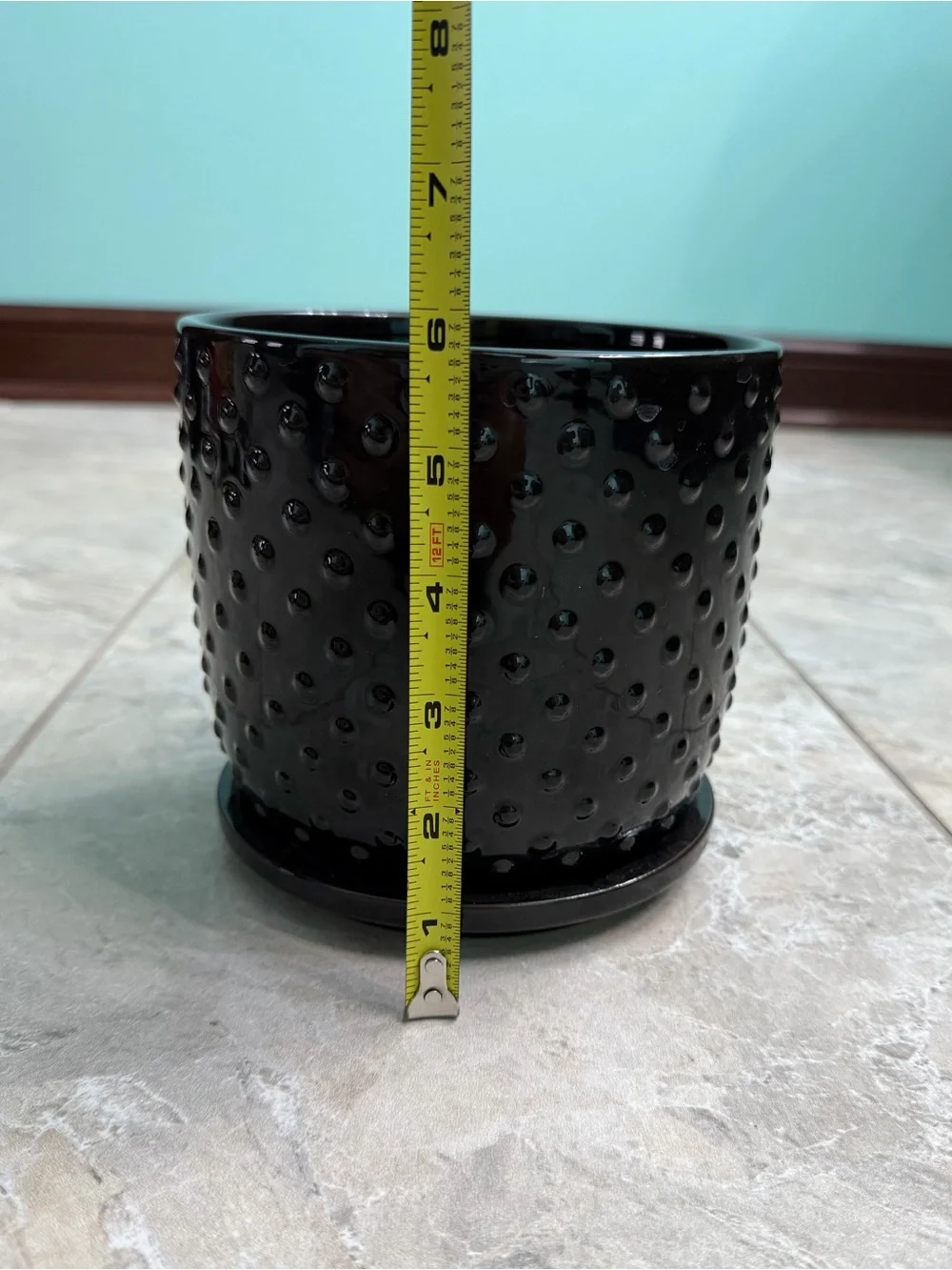 Black Textured Ceramic Planter 6”